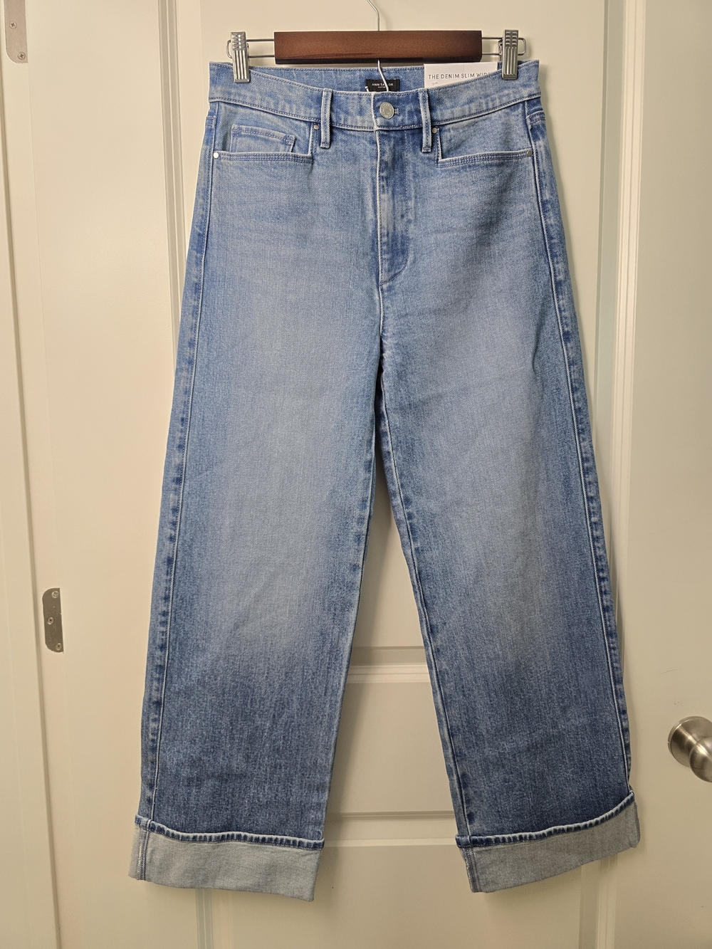 Ann Taylor Light Blue Cuffed Wide-Leg Jeans "Slim Wide"